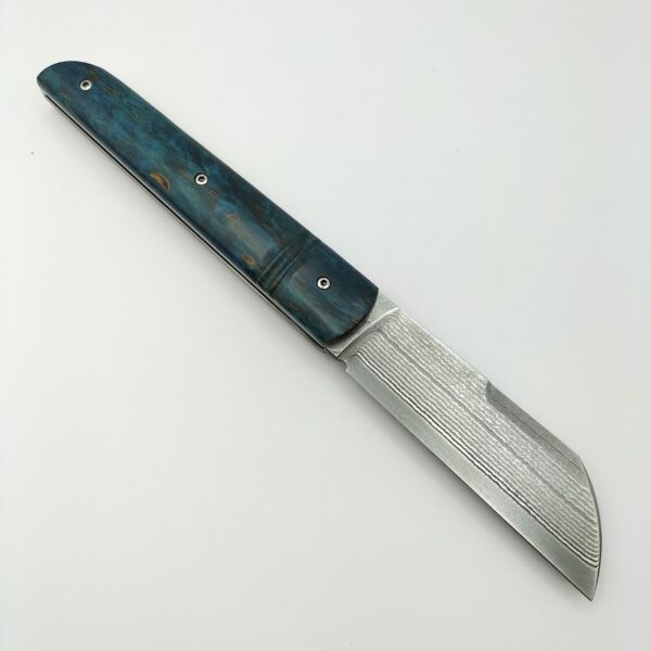 Couteau Artisanal Damas par les Lames de K en Erable Bleu3