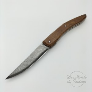 Handcrafted Damascus knife made by Atelier Legoff in Micarta scaled