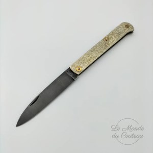 Handcrafted folding knife by Denis Lagarde, skull handle