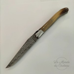 Laguiole Klappmesser 12 cm Damast Hornspitze Gilles