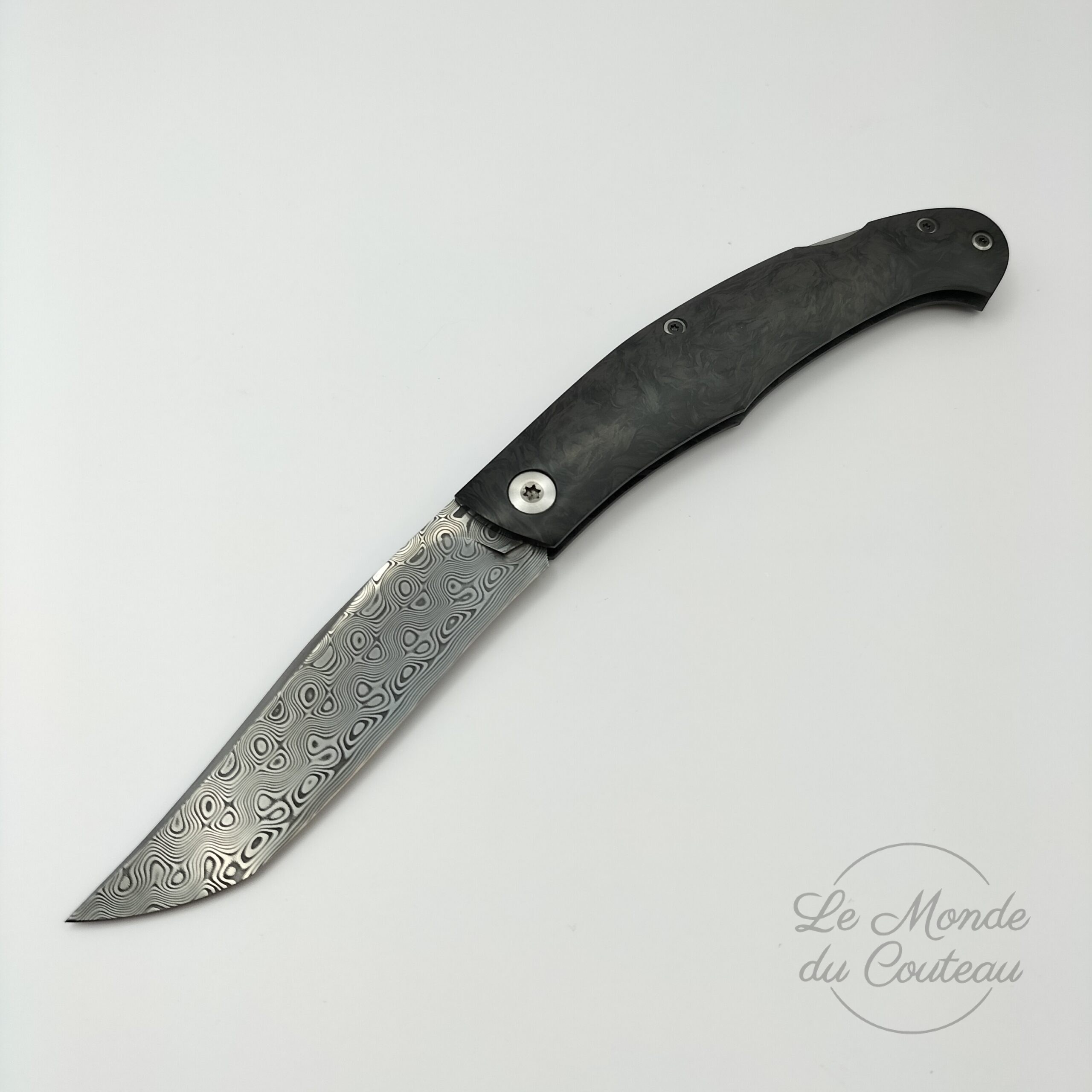 Handgefertigtes Klappmesser Fatcarbon Damast Pumpe Cyril Kalisz Marcos