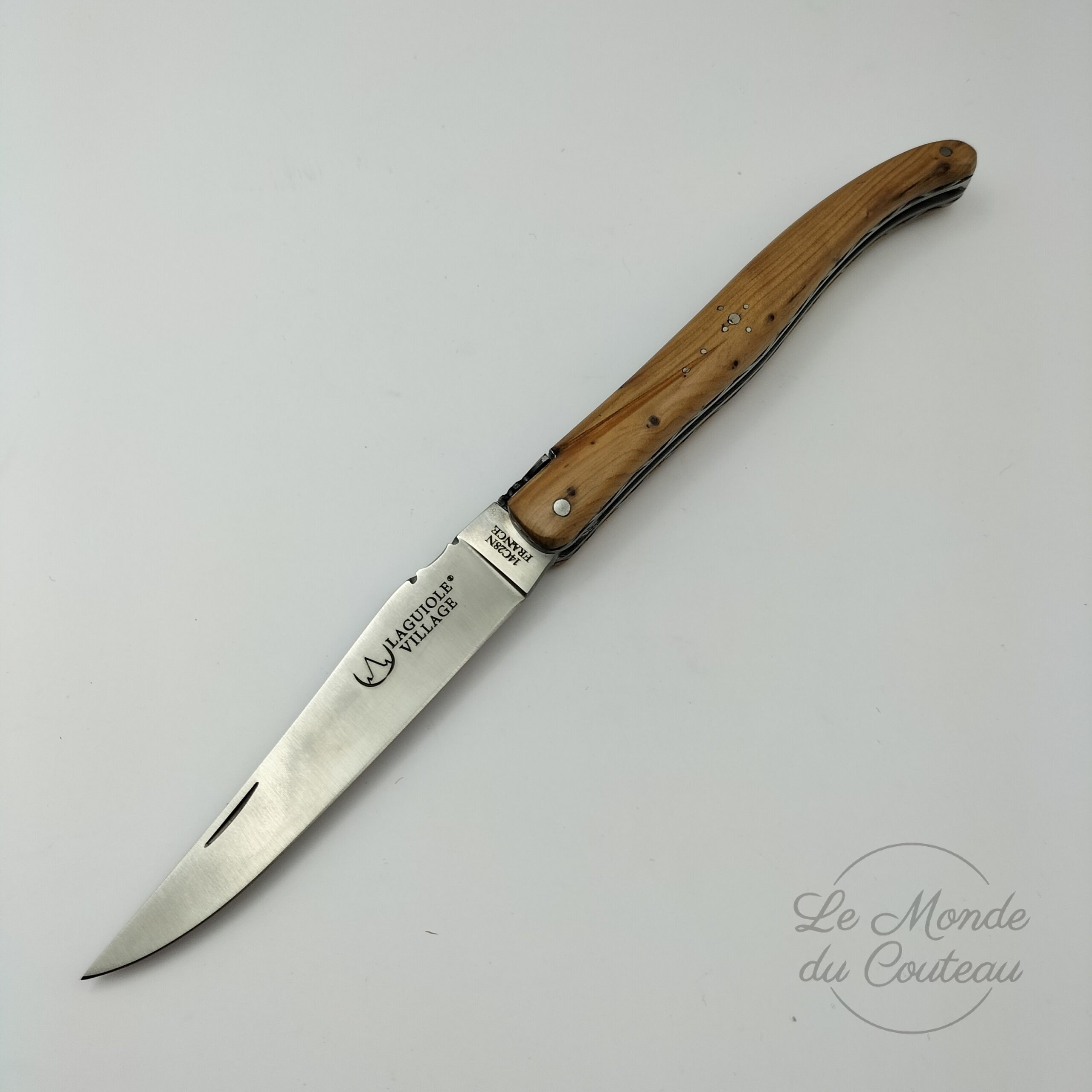 Laguiole Village 12 cm Folding Knife, Double Liners, Full Juniper Wood Handle