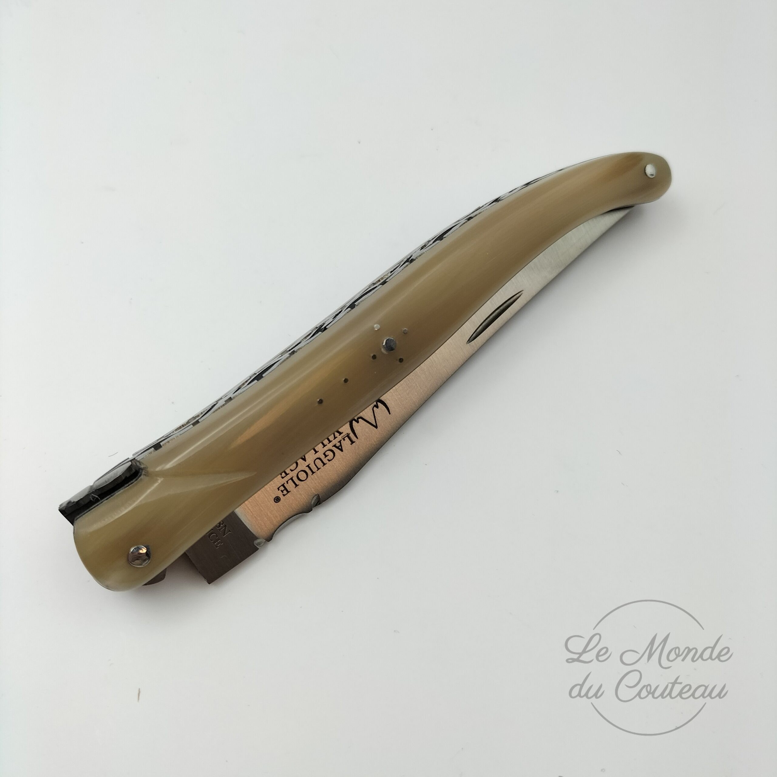 Laguiole Village Klappmesser 12 cm Doppelplatinen Vollgriff Horn3