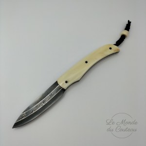 Damascus Handcrafted Knife by Lames de louest Warthog Ivory