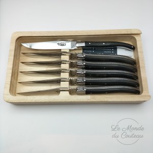 Set mit 6 Laguiole G.David Tafelmessern aus Ebenholz