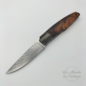 Handmade Folding Knife in Damascus Steel and Ironwood by Guiseppe Pala
