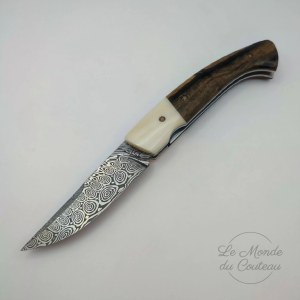 Cuchillo plegable de Damasco Atelier 1515 Hueso y Ébano