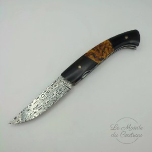 Cuchillo plegable de Damasco Atelier 1515 Ébano Haya y Ébano